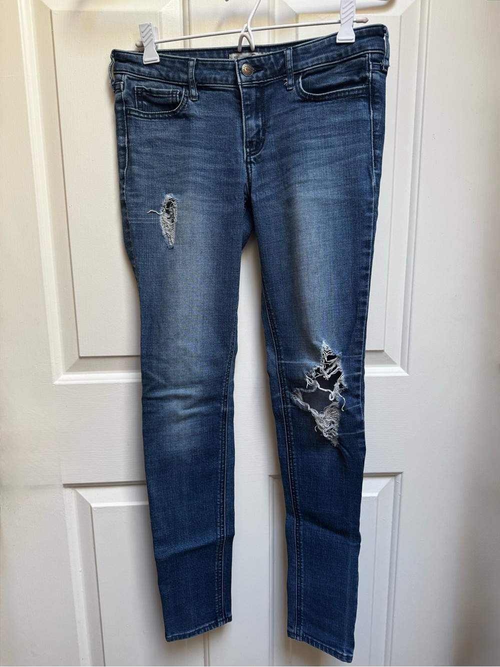 HOLLISTER Skinny Distressed Ripped Blue Denim Jeans Blue size 5R / W 27/ L 31